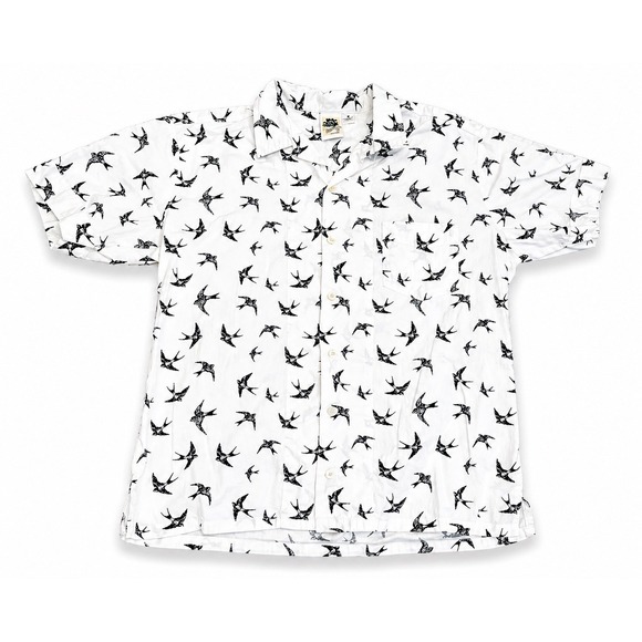 Kennington Ltd. Other - Kennington Shirt Mens M White Bird Print Camp Collar 100% Cotton Button Up